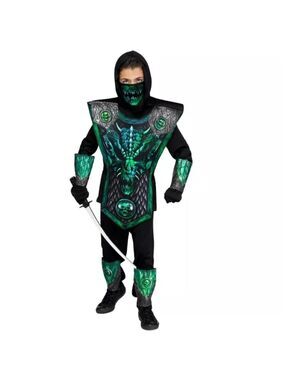 Green Deluxe Dragon Ninja Halloween Costume Boys Size M 8-10
